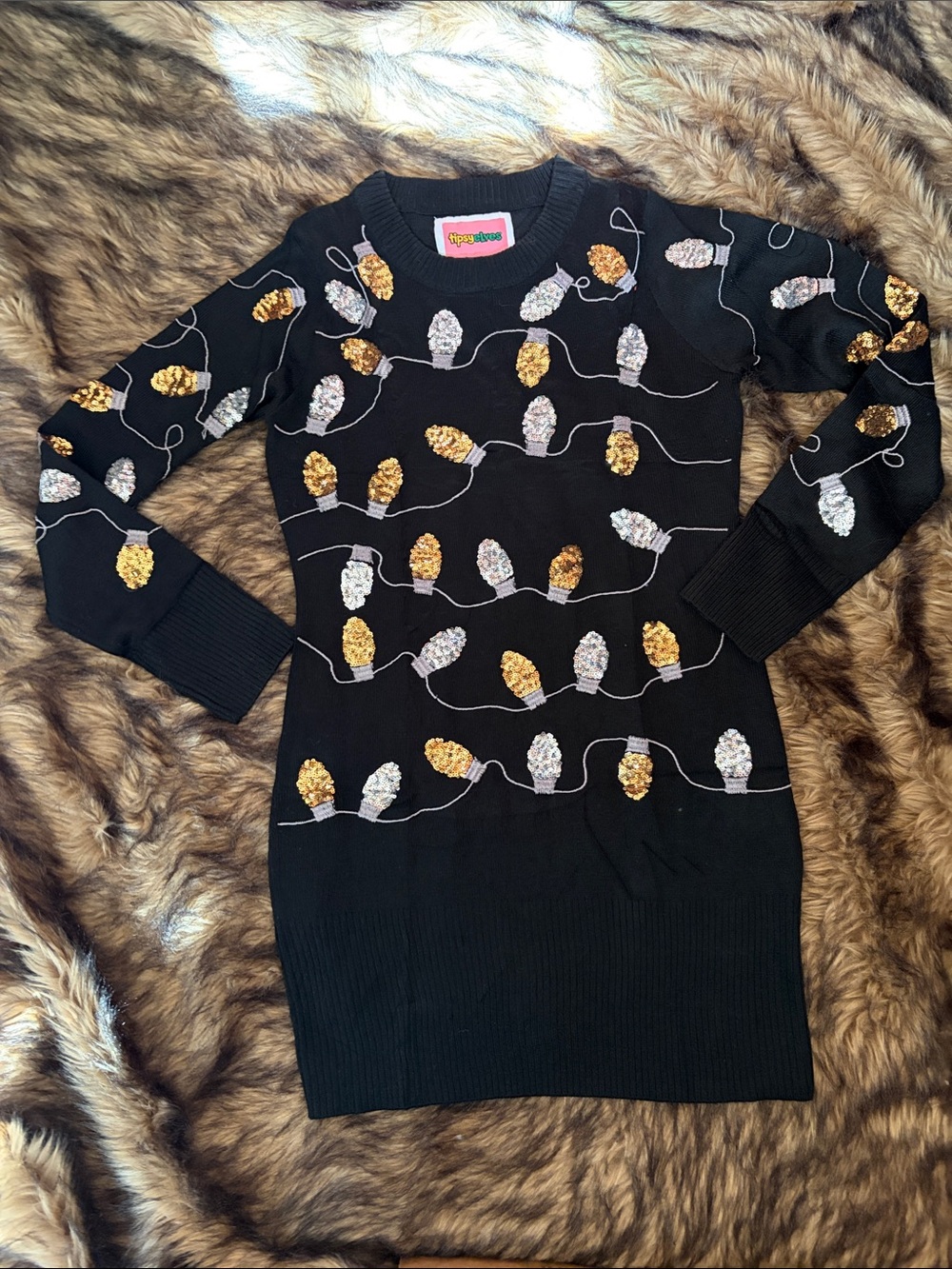 Tipsy Elves Sweater Dress Size S Sequins XMas Lights NYE Celebration Party